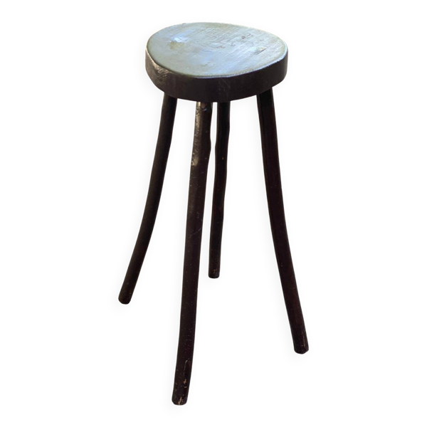 Tabouret de bar haut quadripode en bois massif sculpté 80cm — Beyit