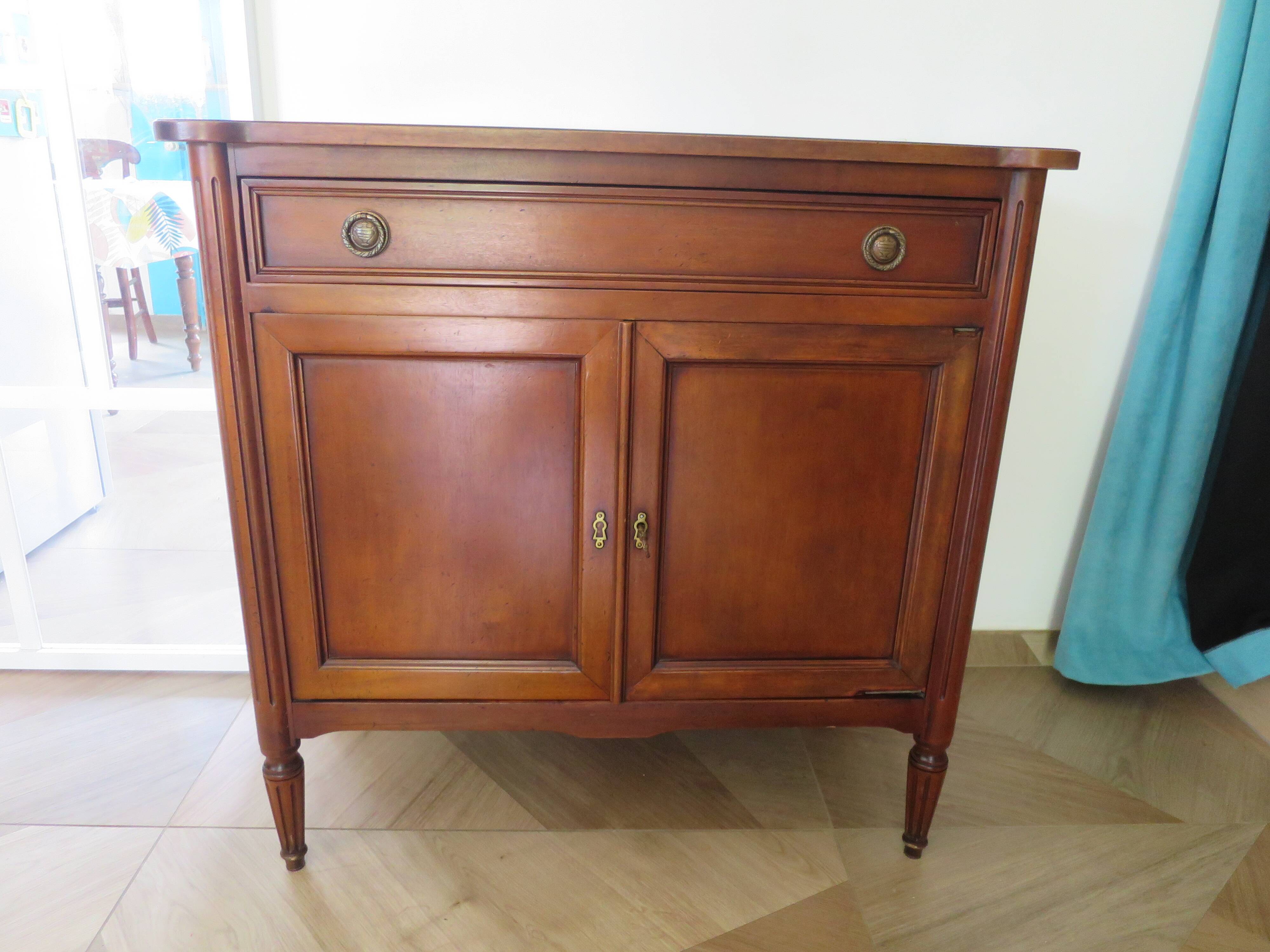 Louis XVI-style sideboard - 1 drawer - fluted legs - mahogany - solid wood
