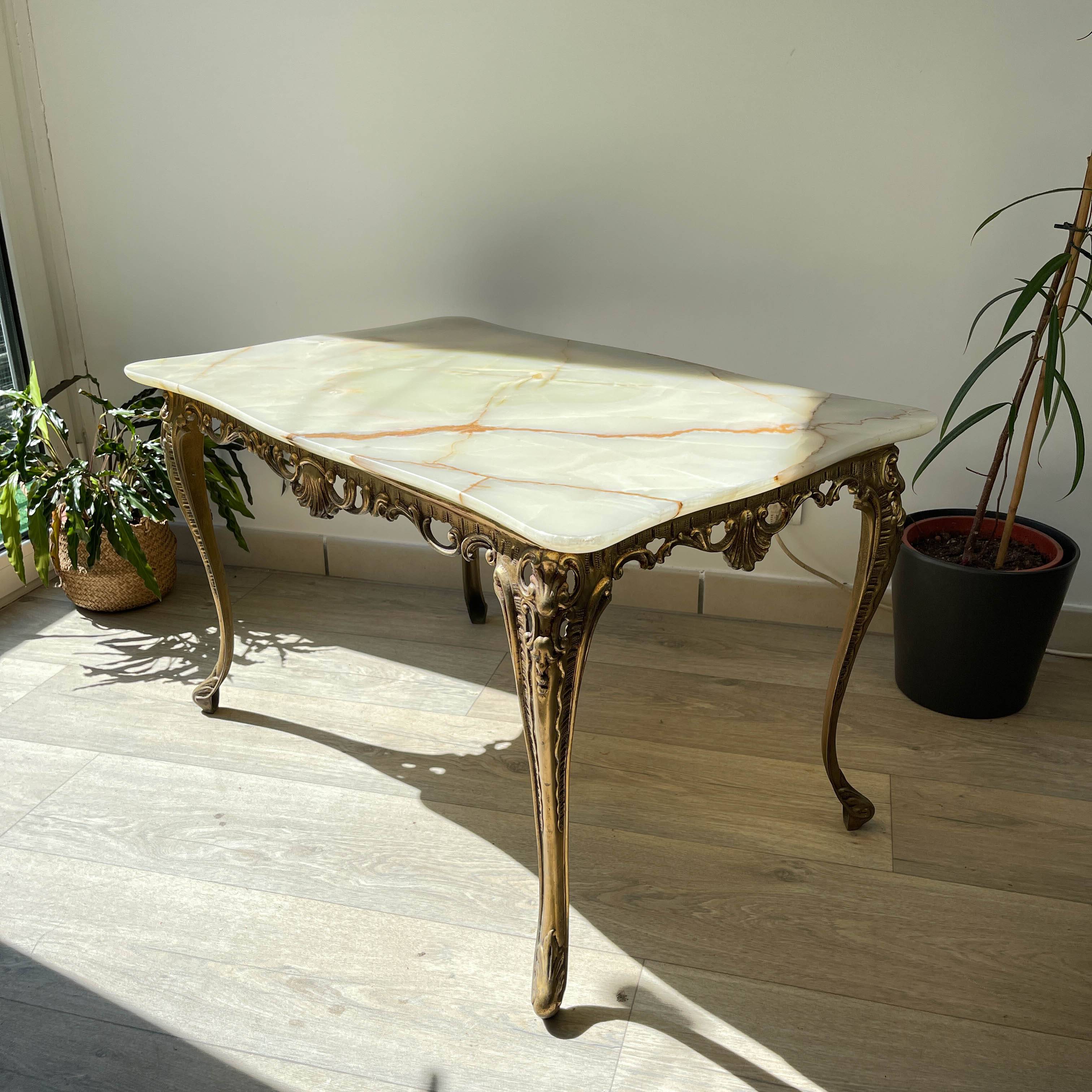 Table basse en marbre et bronze vintage
