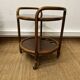 Vintage curved wooden rolling dessert trolley – smoked glass top
