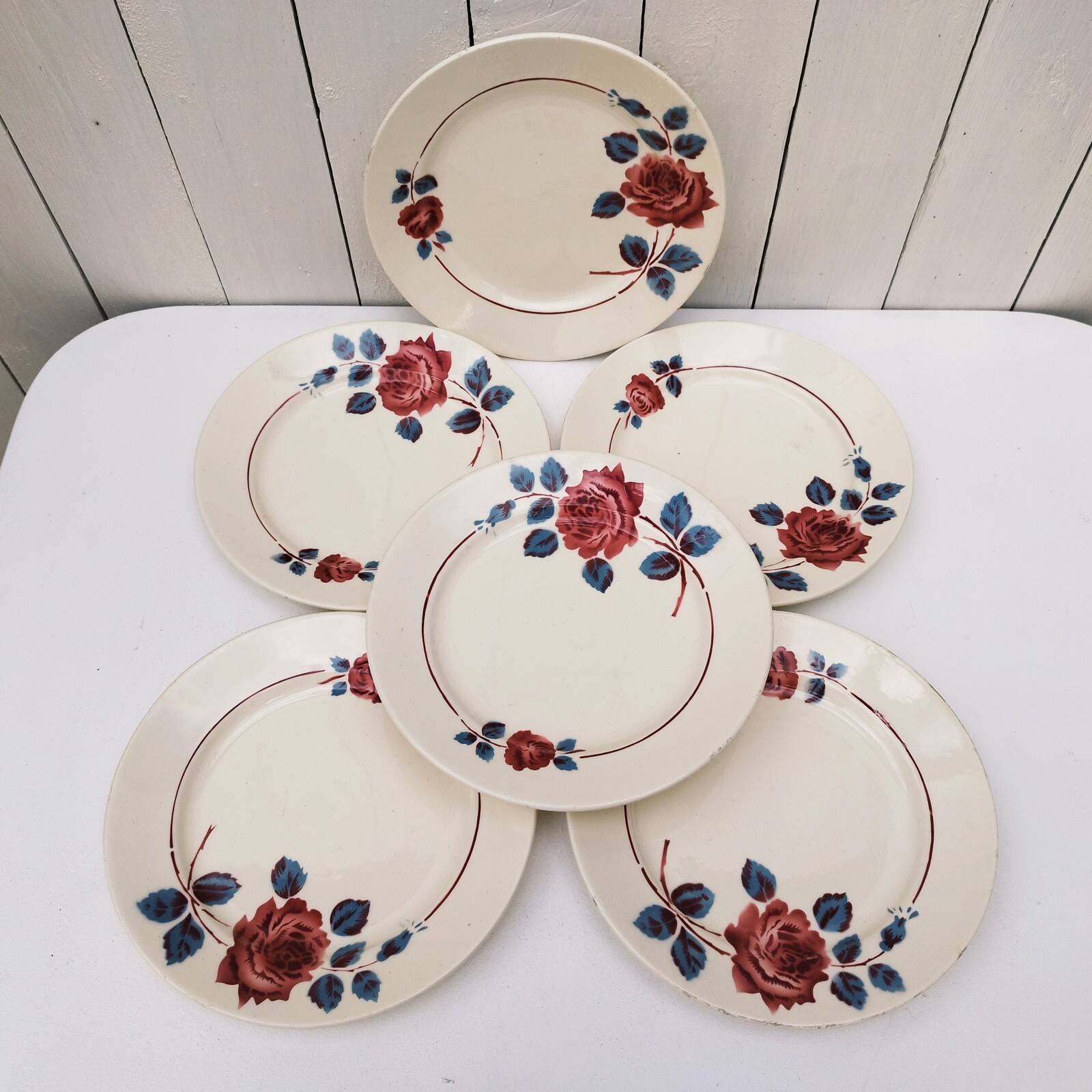 Badonviller Rose porcelain dinner plates