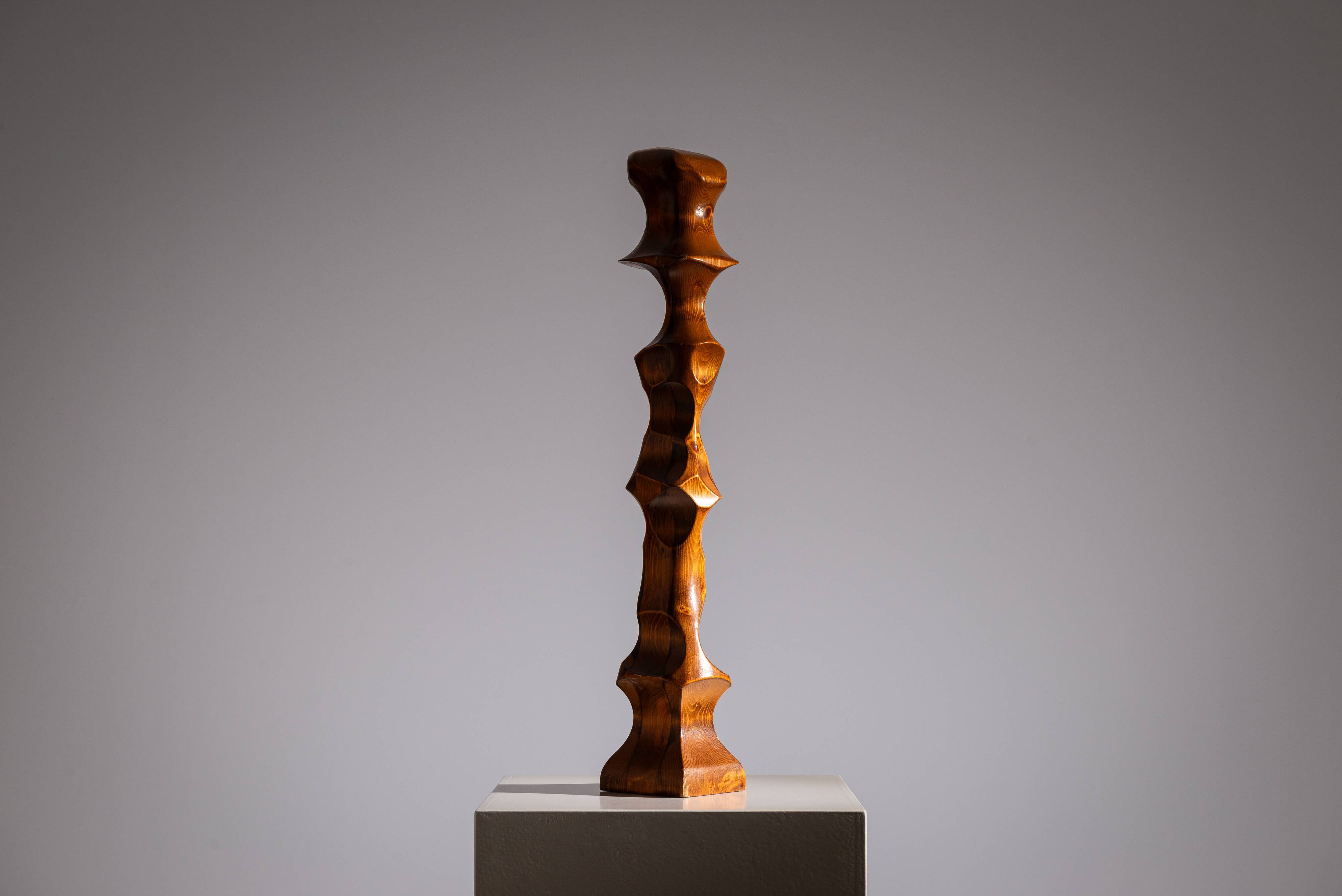 Minimalist abstract handcarved wooden sculpture