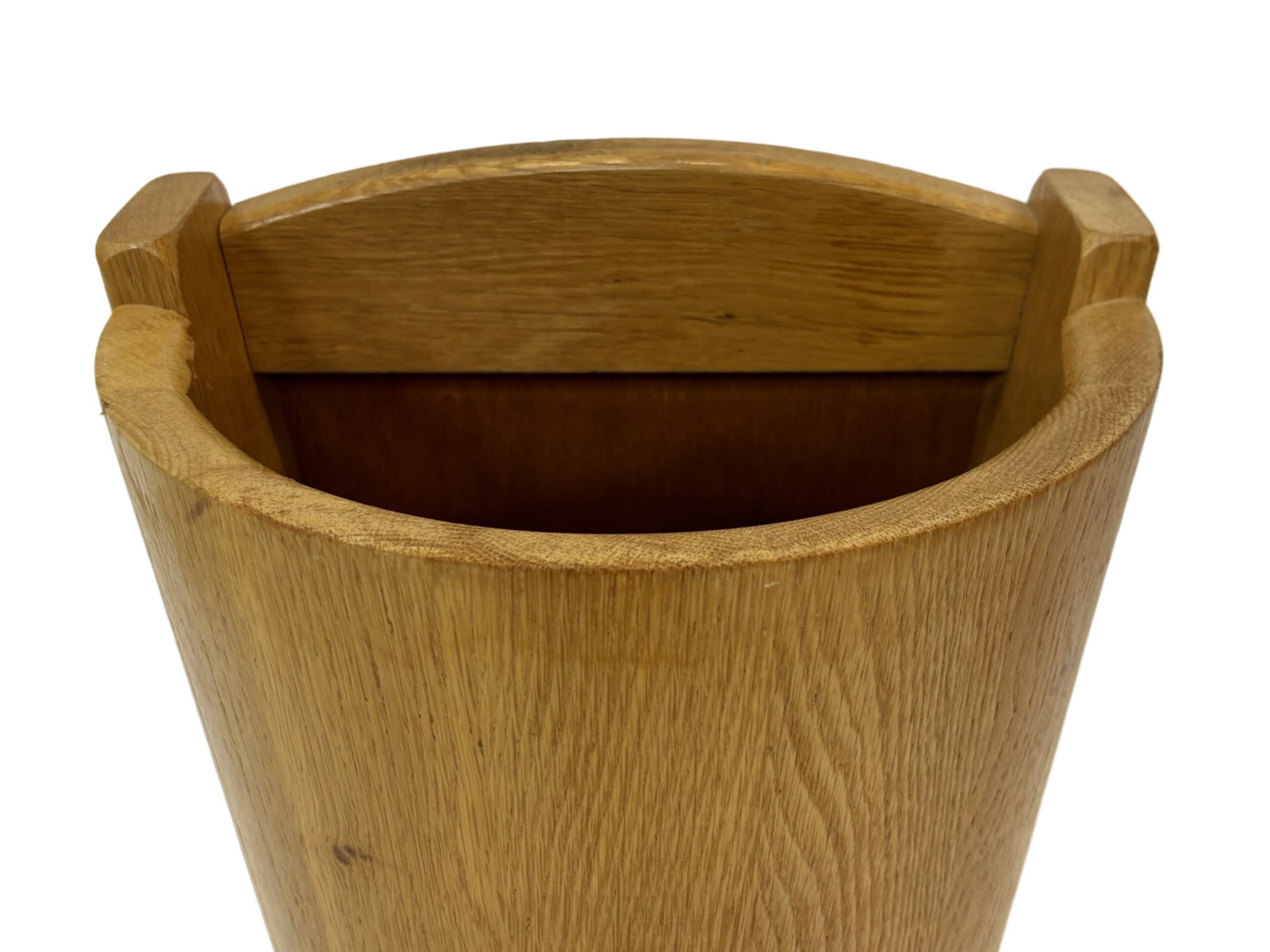 Vintage umbrella holder in oak basket storage design of the 1960s minimalist design