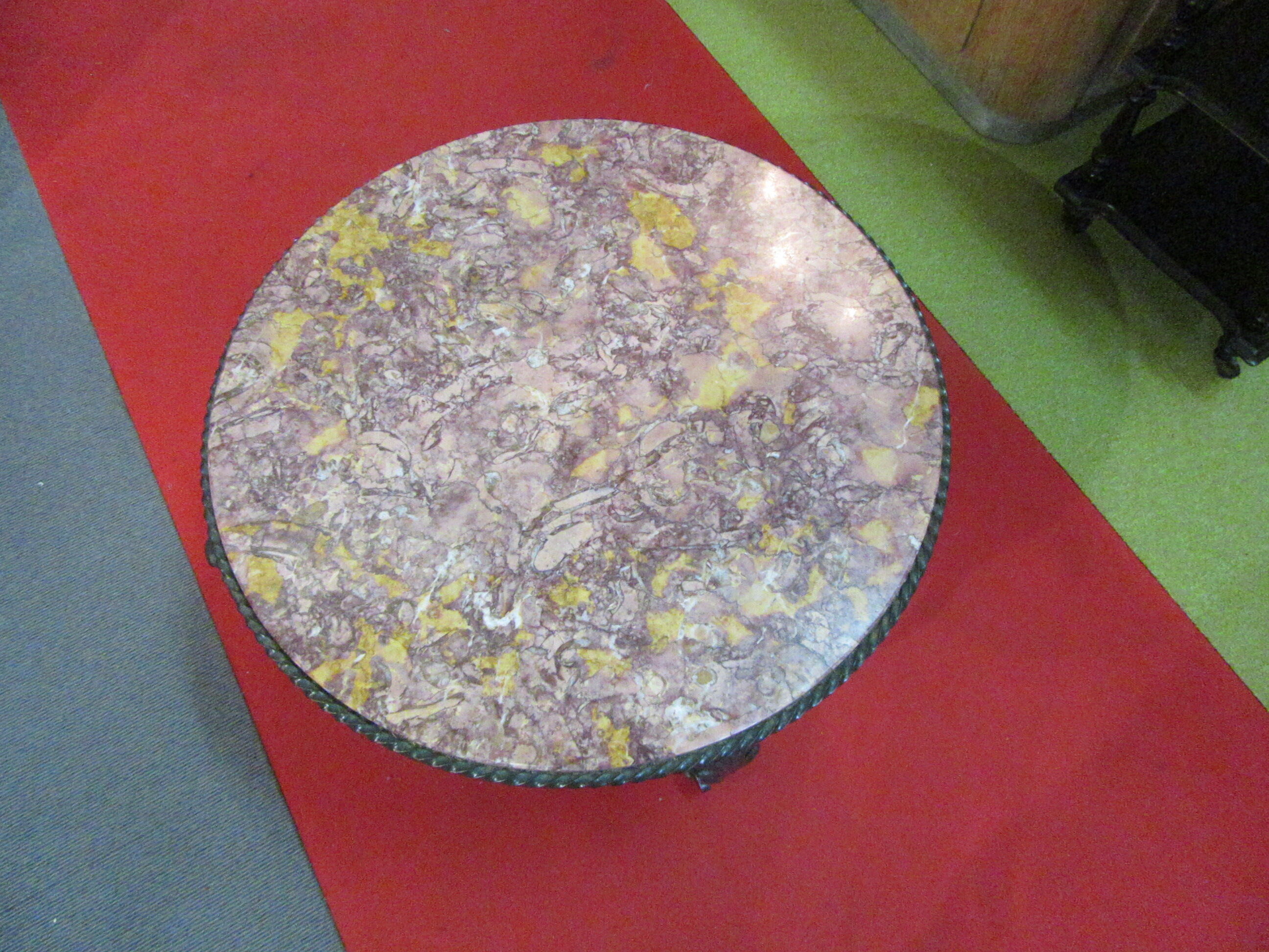 Low wrought iron 1950 marble top side table