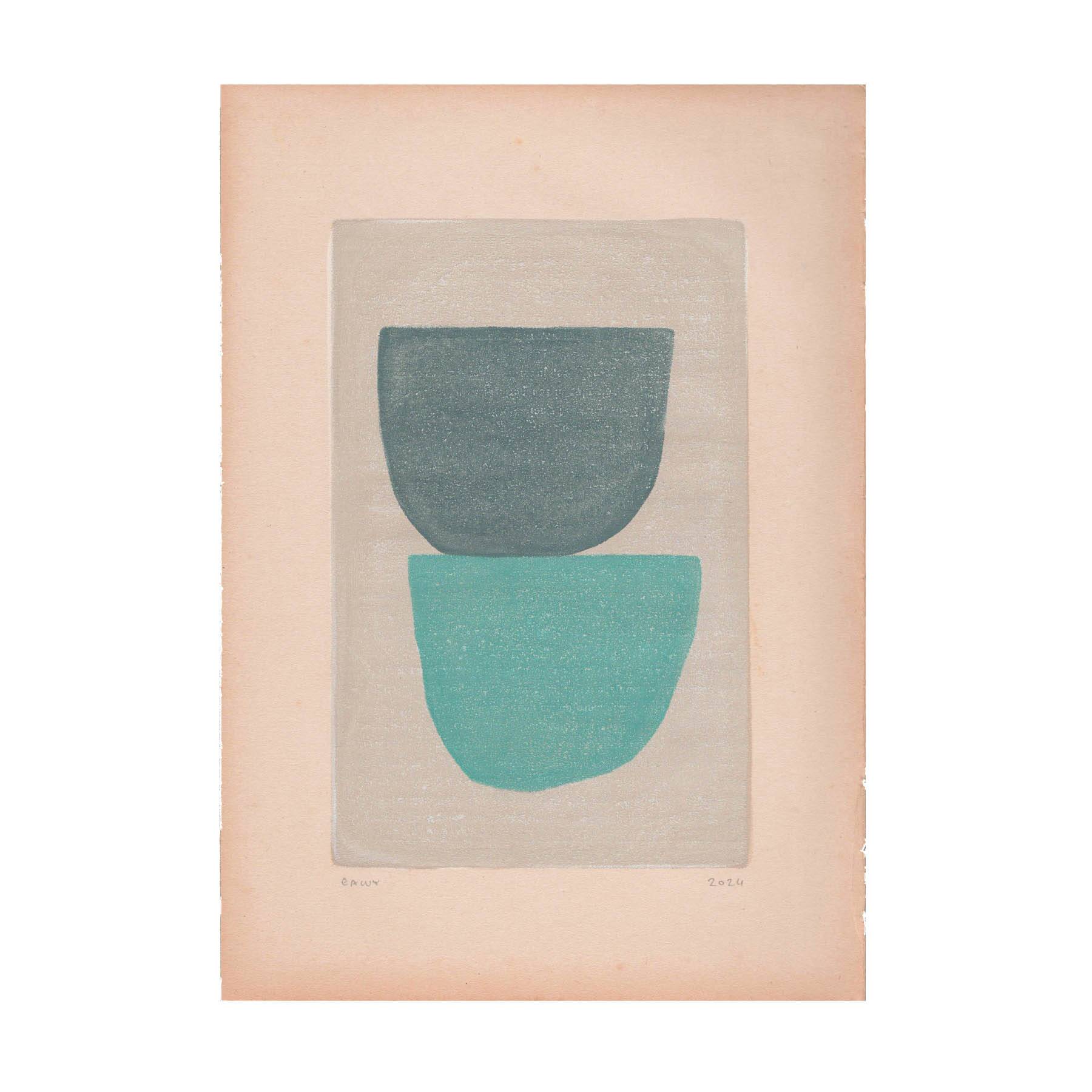 Abstract painting on old paper illustration B68 signed Eawy