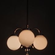 1930s Czech Art Deco Chandelier with Three Opaline Glass Globes