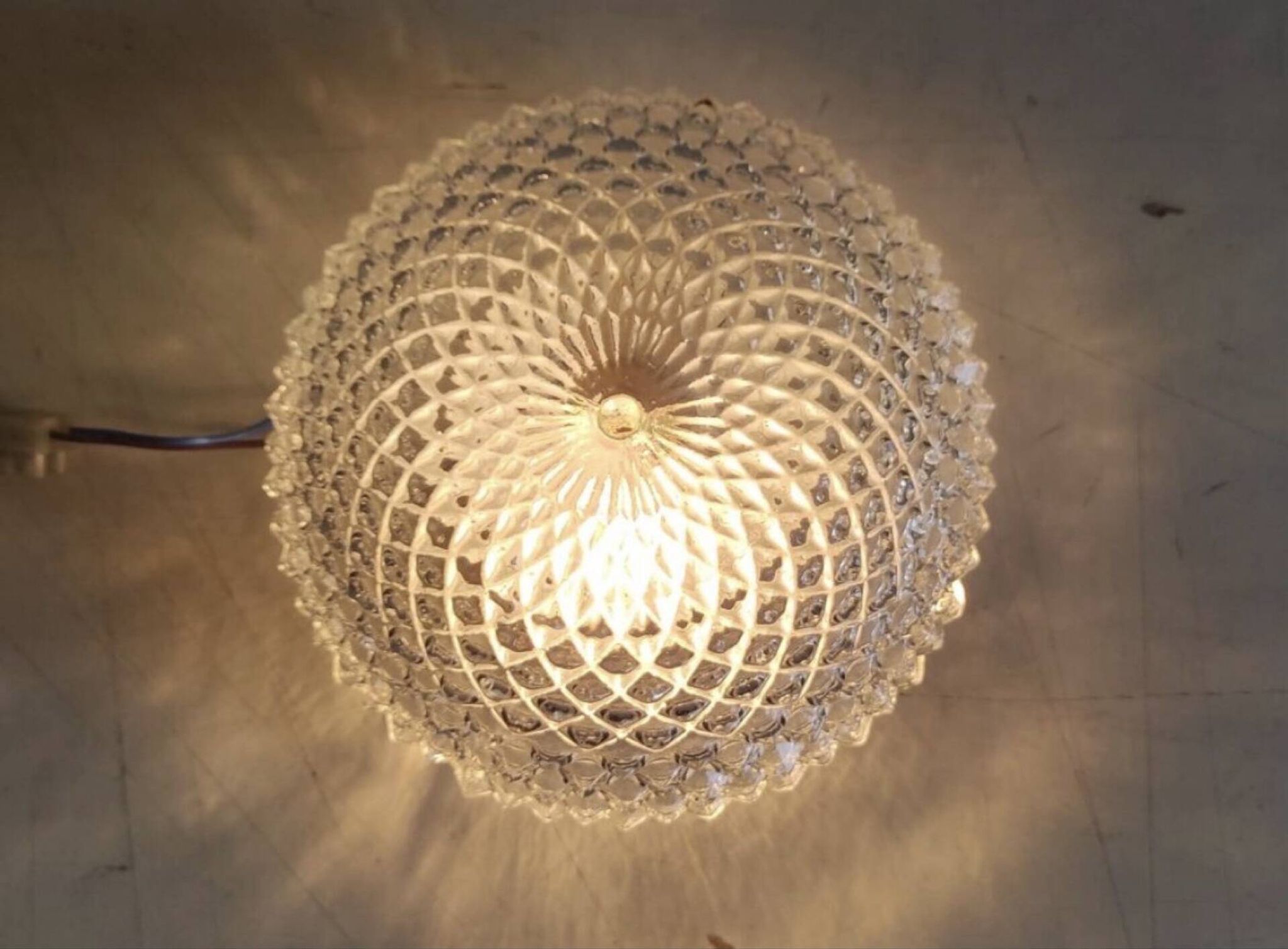Ceiling light or wall light in moulded glass with diamond point - mid 20th century