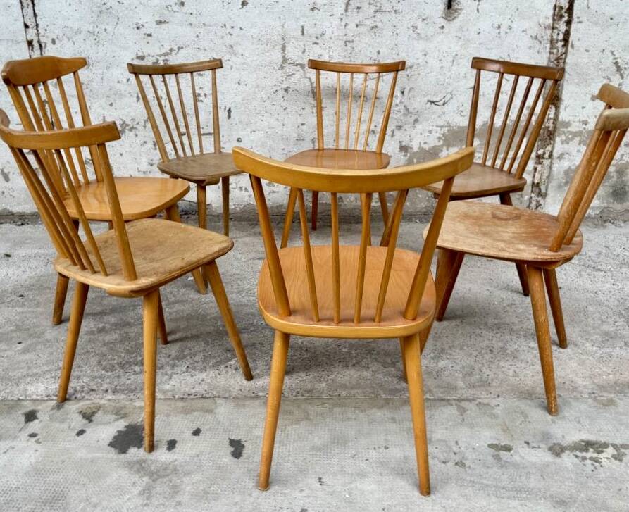 Set of 7 antique bistro chairs