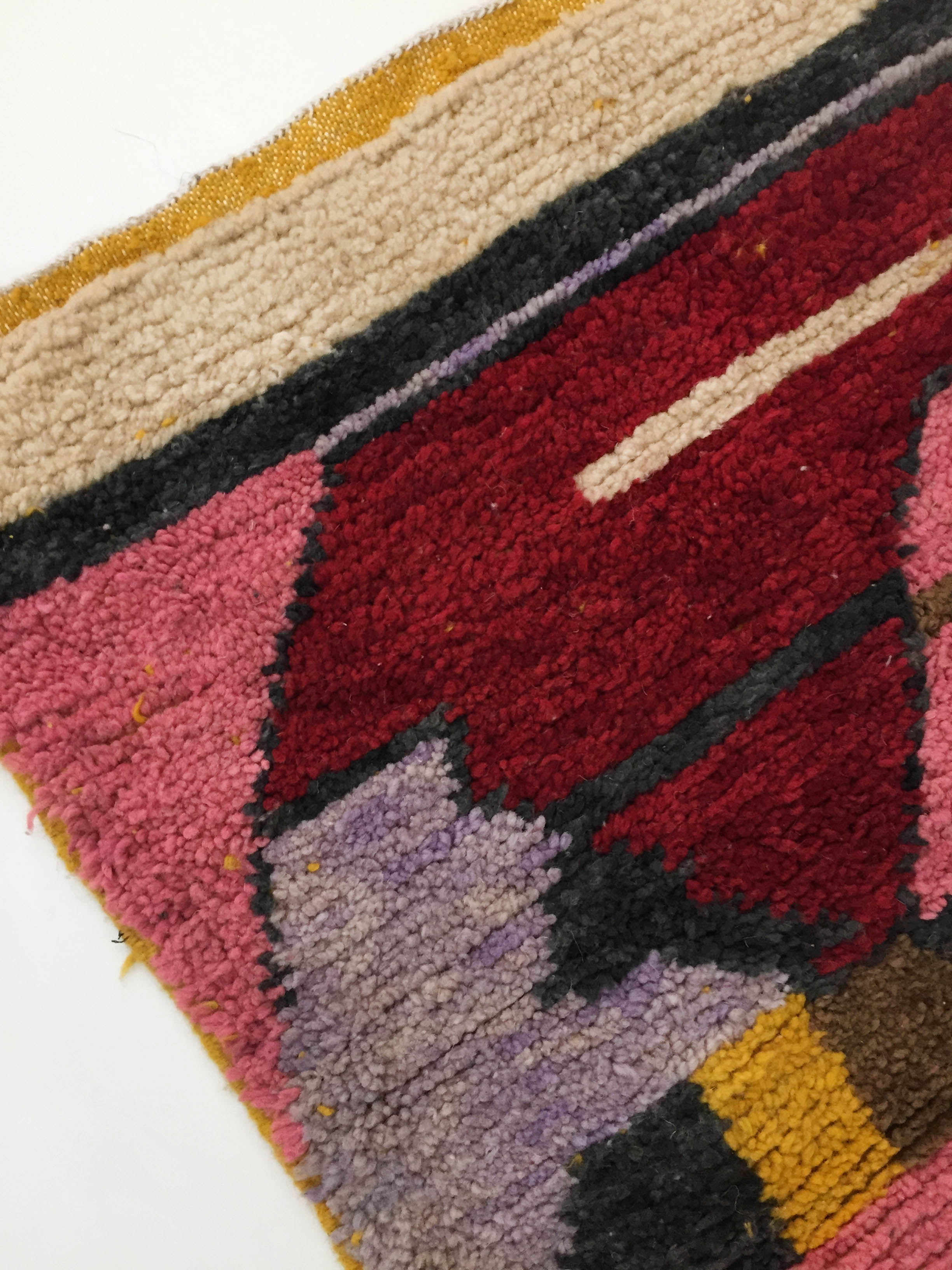 Moroccan Berber boujaad ecru carpet with colorful patterns 153x95cm