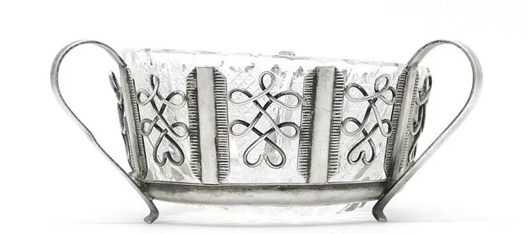 Postmodernist sugar bowl, silver-plated brass, HEFRA, Poland, 1970s