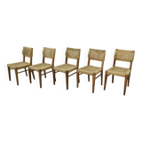 Set of 6 woven rope chairs by Adrien Audoux & Frida Minet for Vibo Versoul 1940's