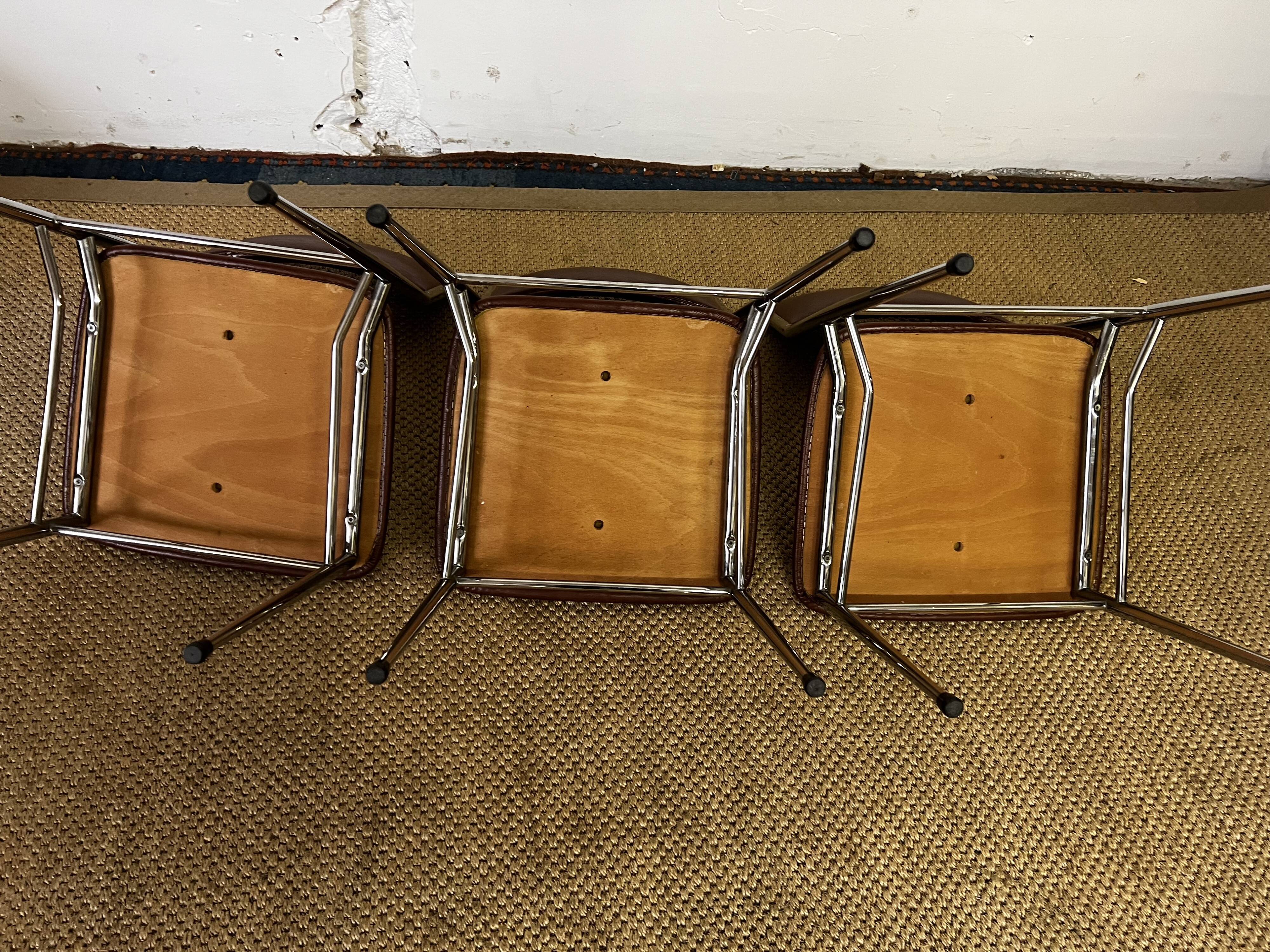 Set of 5 brown skaï chairs 1970