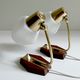 Pair of Scandinavian vintage table or bedside lamps, teak and glass, 60s