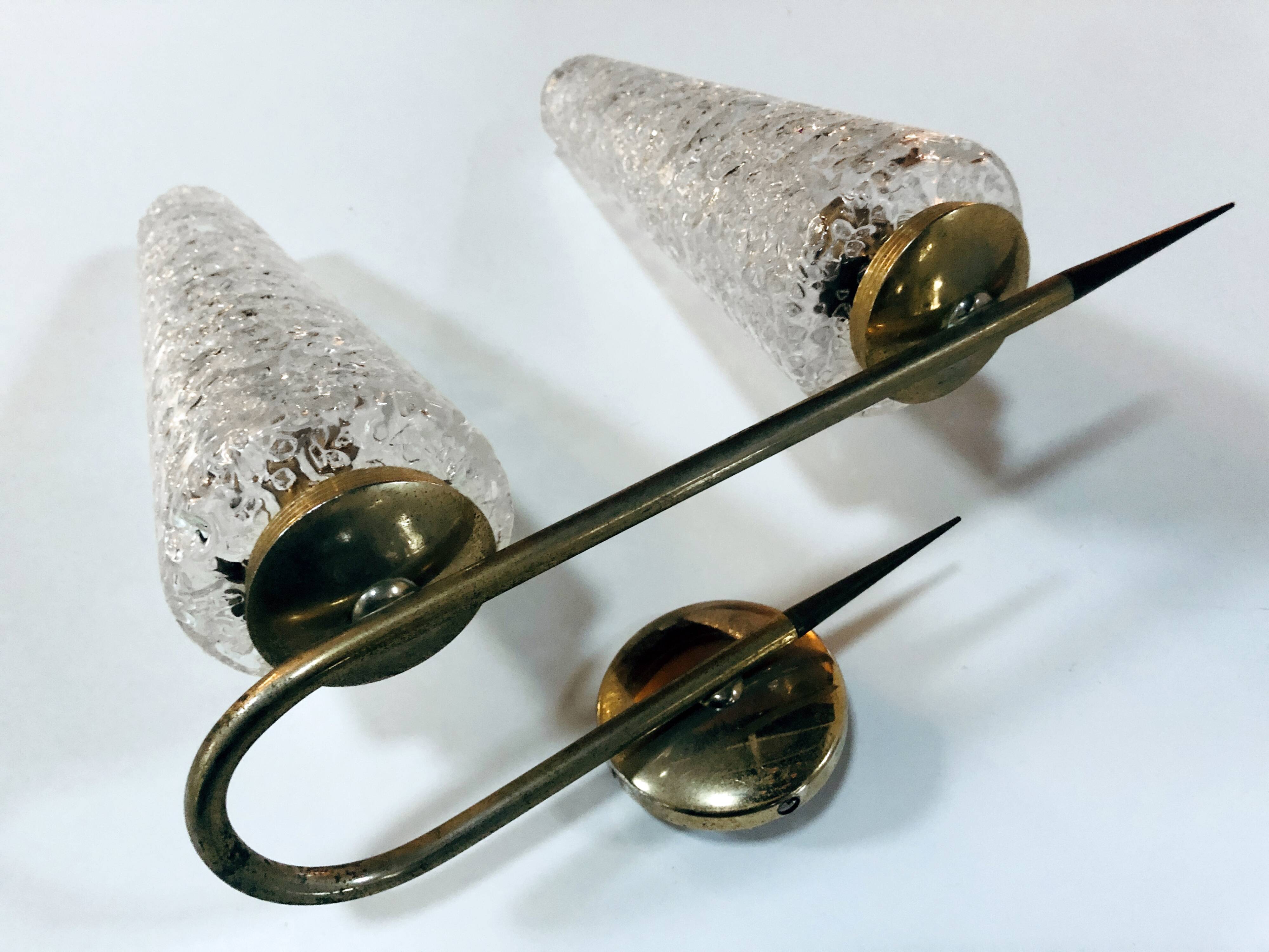 Vintage double wall light • steel, brass & glass • 1950