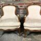 Armchairs Louis XV style carved walnut and fabric