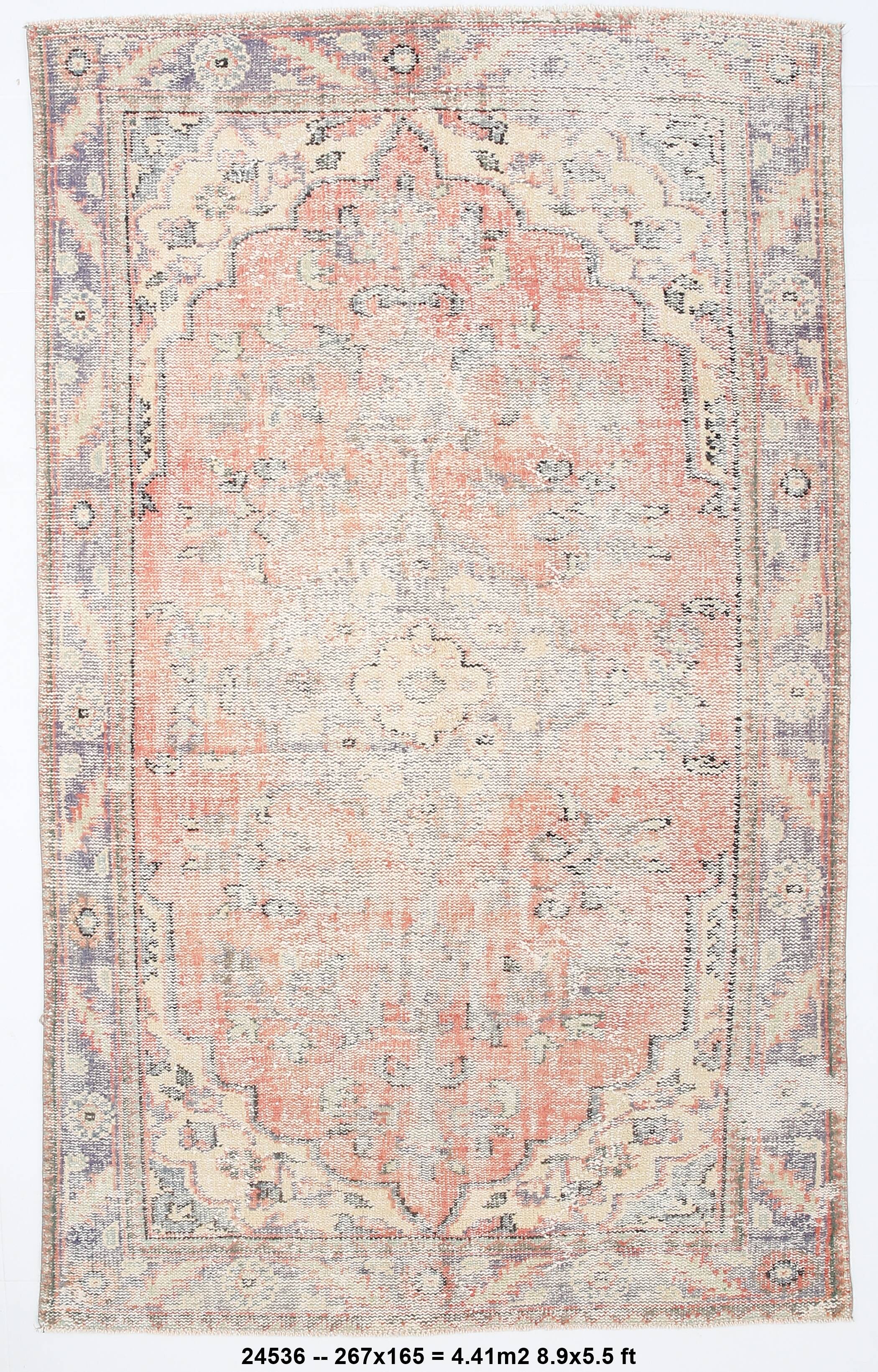 5x9 Pale Red & Green Turkish Vintage Rug, 165x267Cm