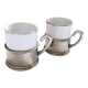 Duo Italian Porcelain Cups with Vintage Monopoly Pewter Holder