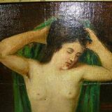 Peinture à l'huile originale d'époque représentant une femme nue