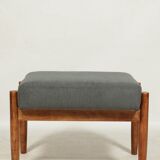 Footrest in vintage style, wooden pouffe, corduroy fabric , Graphite upholstery