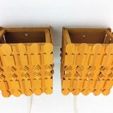 2 vintage scandinavian pine sconces 1960