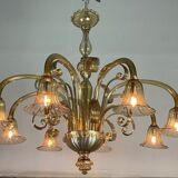 Venetian chandelier in golden murano glass, 8 arms of light