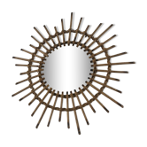 Miroir soleil en bambou et rotin vintage