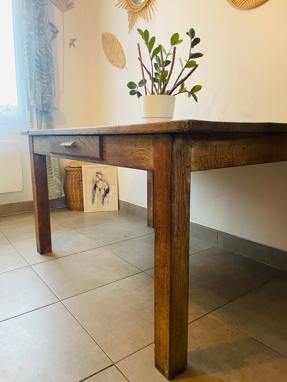 Très belle table de ferme vintage en bois massif