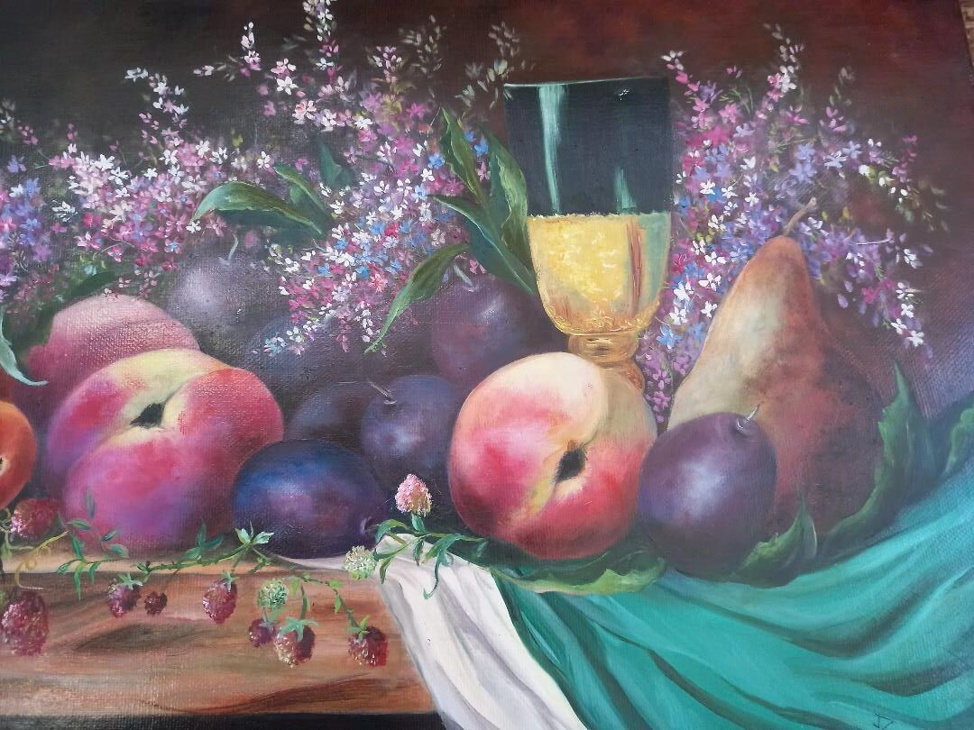 Nature morte fruits tableau peinture huile toile signée manoukian