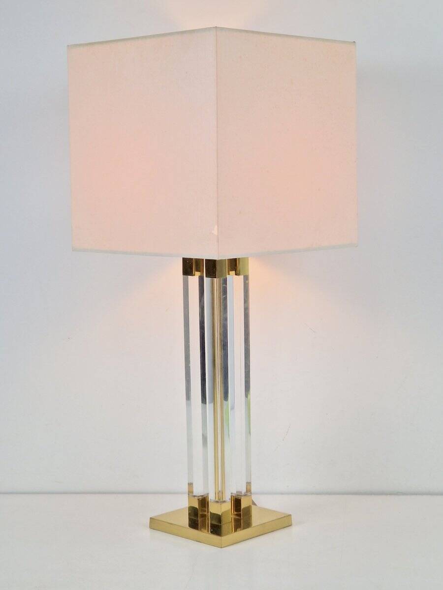 Vintage Regency Acrylic & Brass Table Lamp, Italy, 1970s