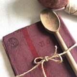 Old tea towel in linen and Burgundy cotton