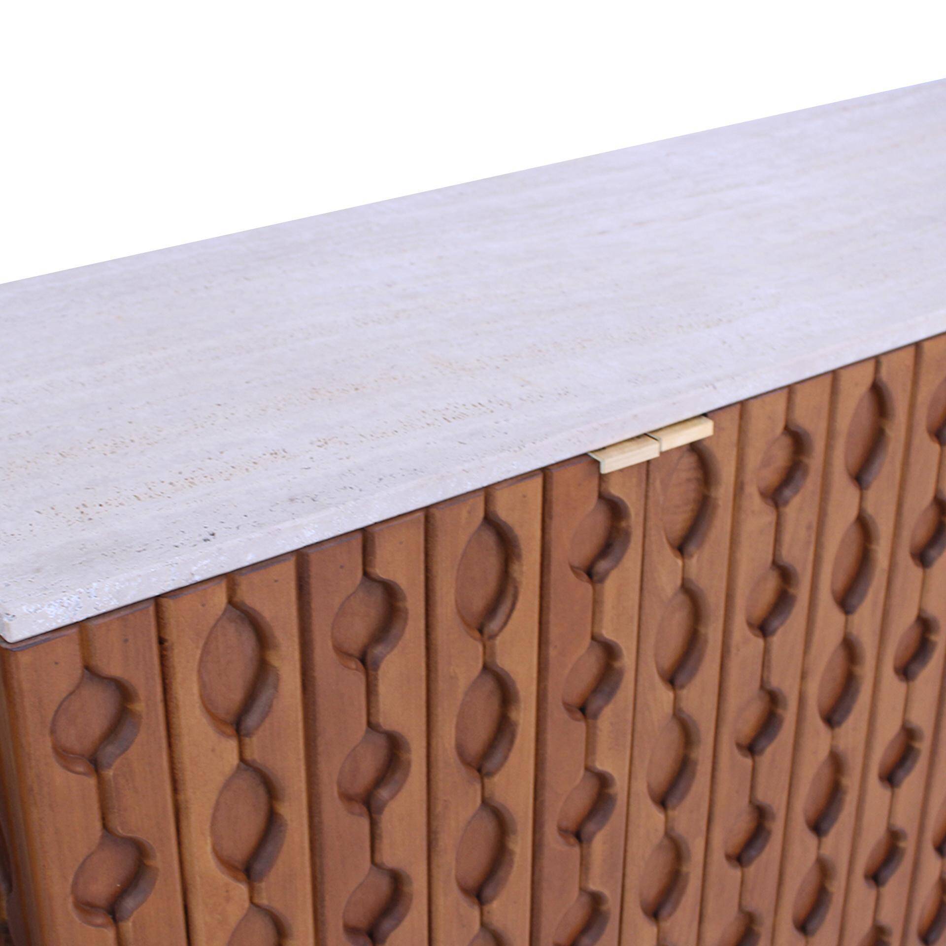 Contemporary Pair of Italian Sideboards Made of Solid Wood and Travertine