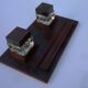 Wooden writing set including two glass inkwells, circa 1950