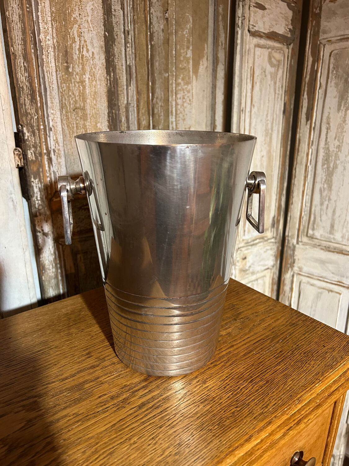 Seau à champagne art deco en métal argenté