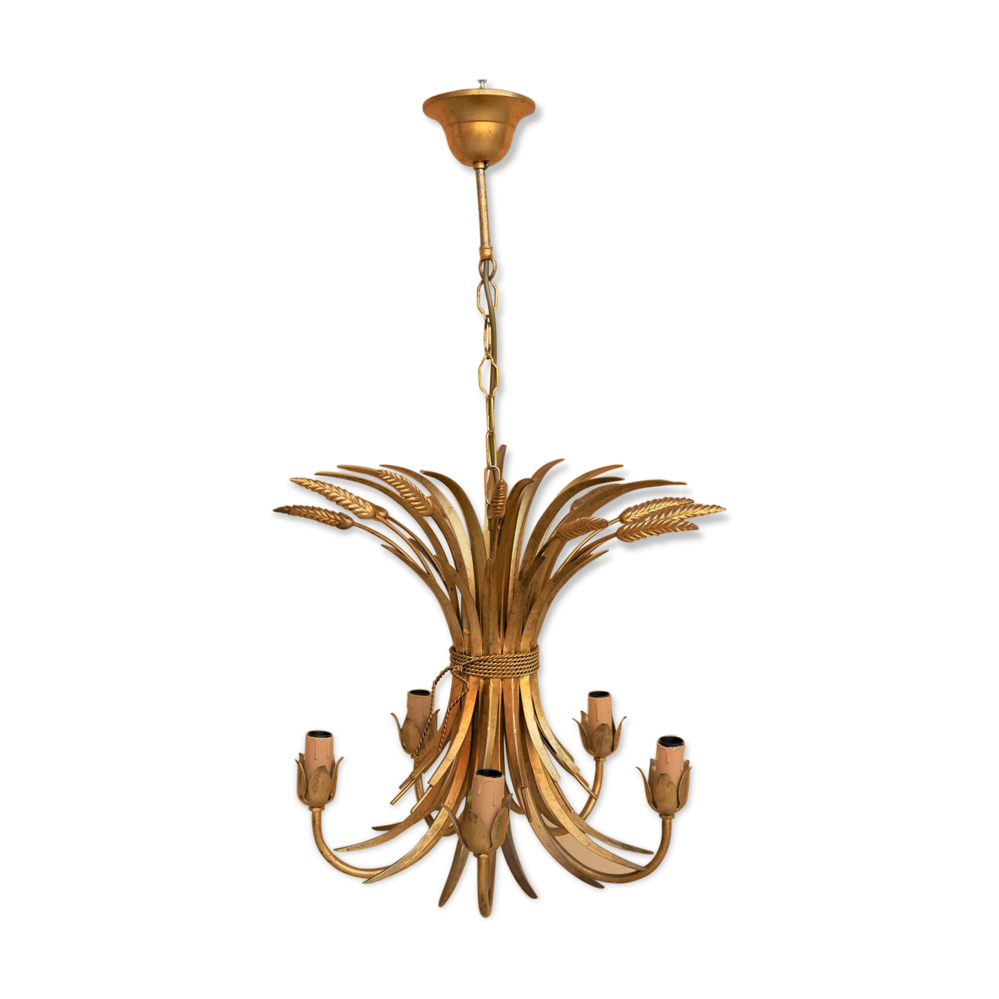 Golden vintage chandelier "wheat ears" by Maison Masca