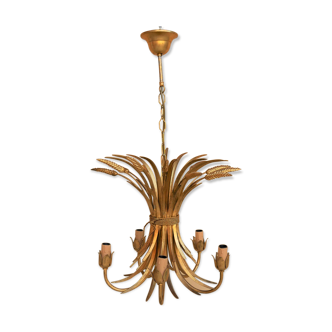 Golden vintage chandelier "wheat ears" by Maison Masca