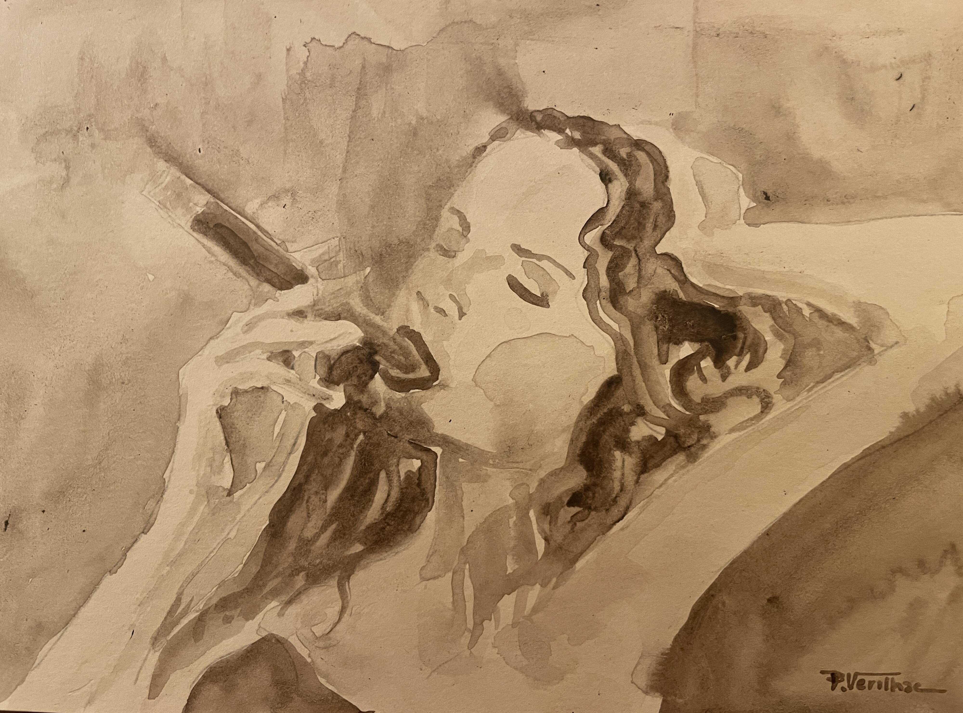 Watercolor Painting Signed “the smoker of Havanas” Cuba