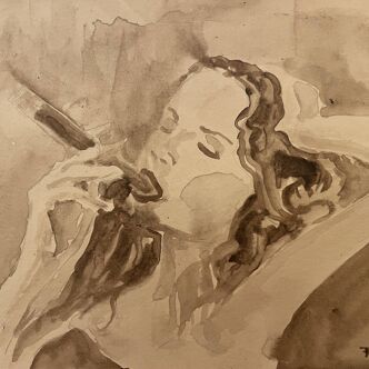 Watercolor Painting Signed “the smoker of Havanas” Cuba