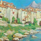 The washerwomen oil on hardboard by Gaston Knecht 1875-1968