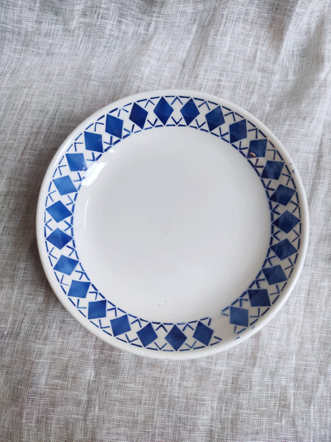 Badonviller Round Foot Dishes Blue Harlequin Patterns "Marie"