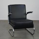 Vintage brown leather Bauhaus design armchair by Ahrend de Cirkel from the 1950s