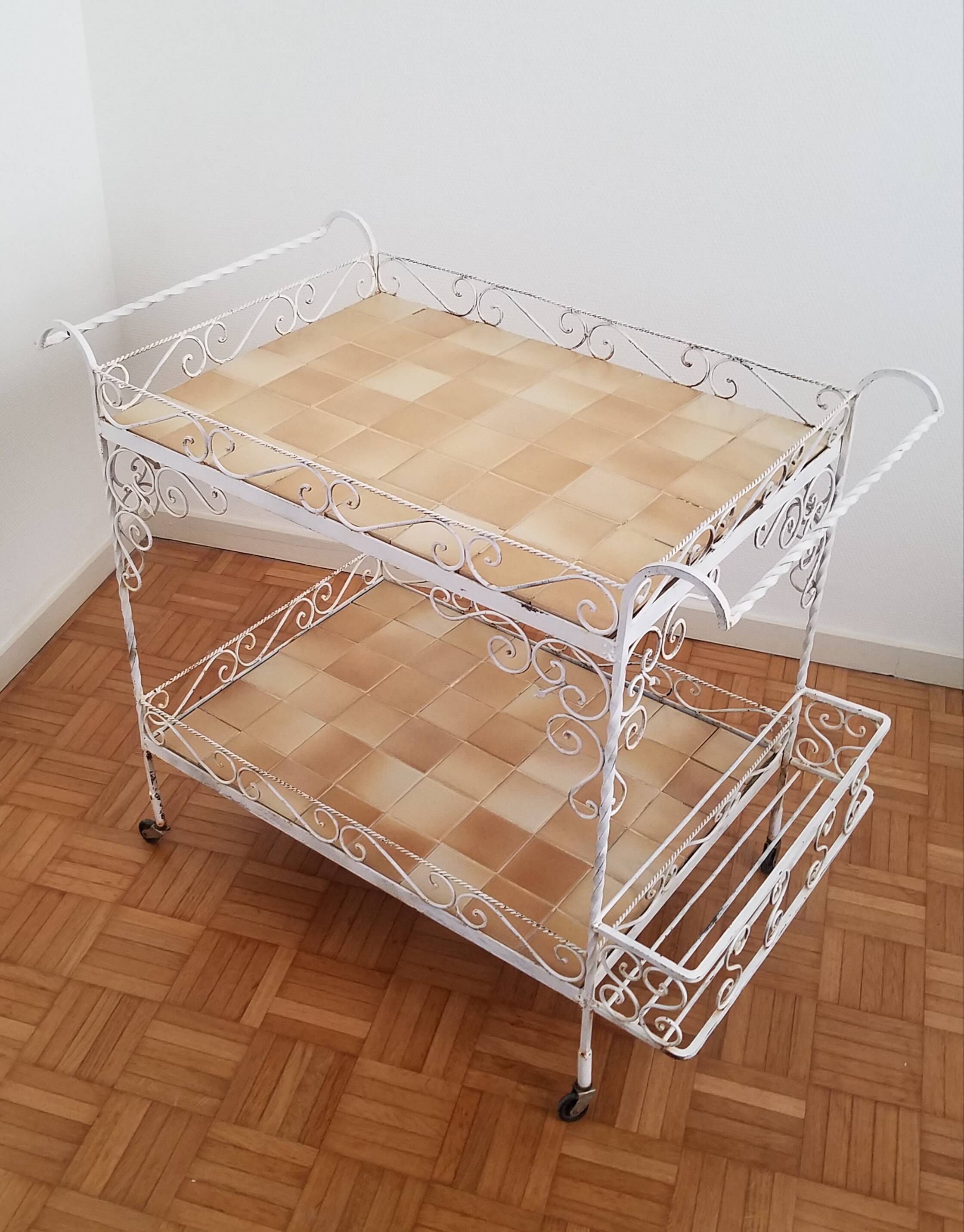 Vintage wrought iron serving trolley from the 1970s