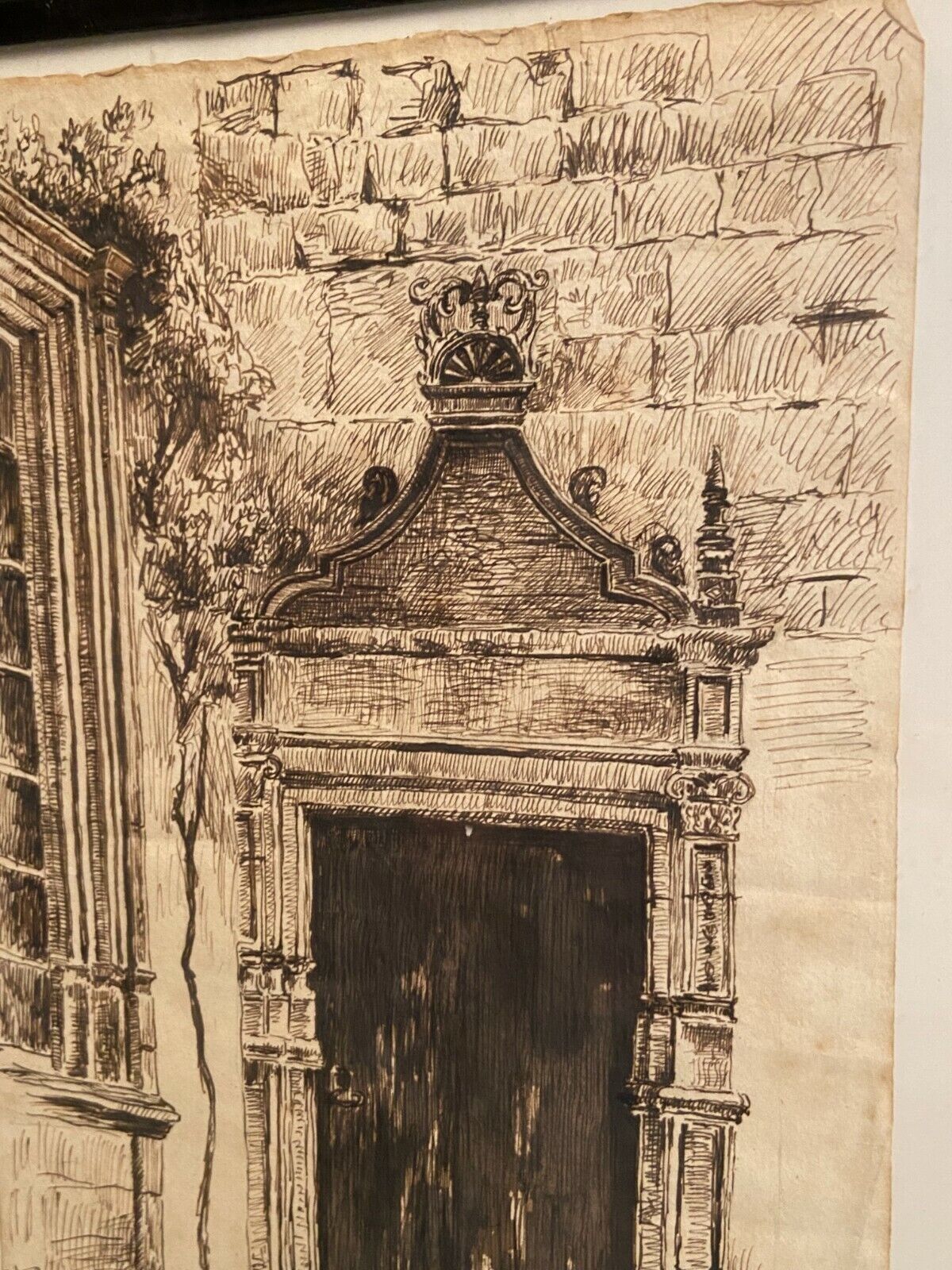 Ink drawing early twentieth century representing a Renaissance style entrance to a residence