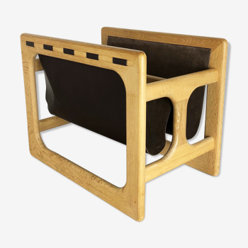 Danish oak wood magazine rack design made by Salin Møbler, 1970s