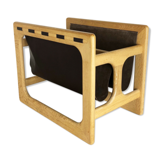 Danish oak wood magazine rack design made by Salin Møbler, 1970s