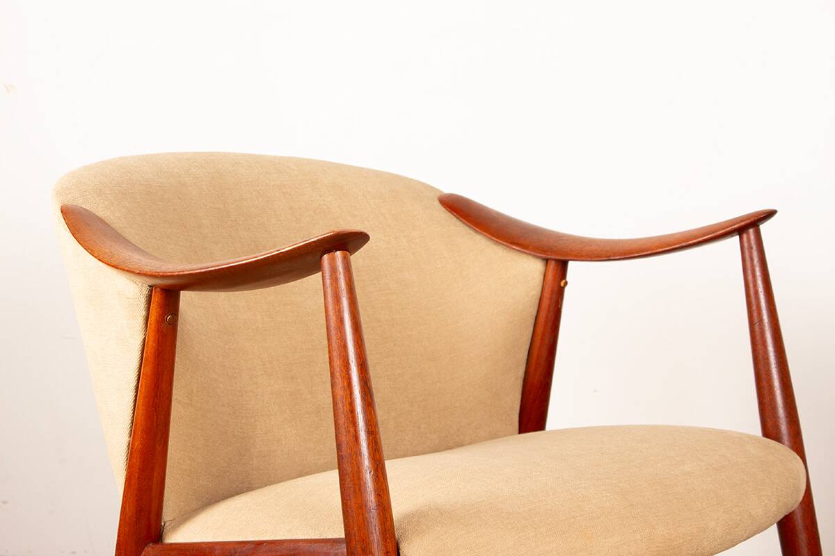 2 Scandinavian armchairs in teak and fabric, new Tyrol model, Gerhard Berg.