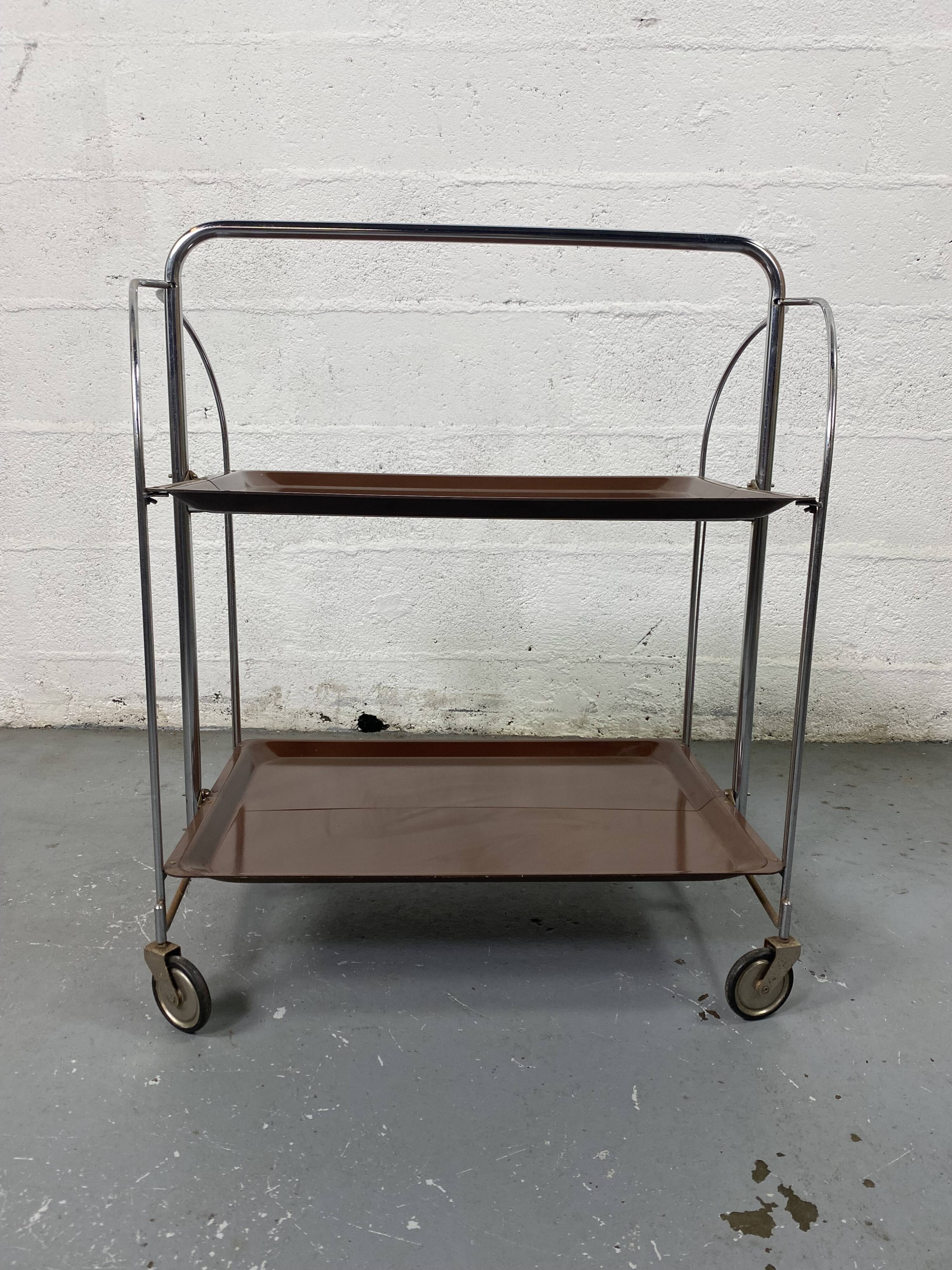 Chariot desserte pliable mid-century de Bremshey Solingen, 1950s