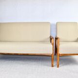 Set of vintage beige boucle sofa and armchair, 1970s