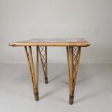 Vintage bamboo dining table with red, white and blue checks, 1950s