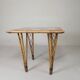 Vintage bamboo dining table with red, white and blue checks, 1950s