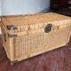 Antique vintage wicker trunk with brass fittings